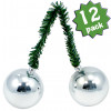 6" Green Tinsel Ties w/ 50mm Balls: Silver (Set of 12)