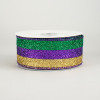 1.5" Glitter Stripe Ribbon: Purple, Green, Gold (10 Yards)
