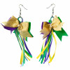 4.25" Purple, Green, Gold & Yellow Bow Ribbon Earrings