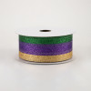 1.5" Shimmer Glitter Stripe Ribbon: Gold, Purple, Emerald (10 Yards)