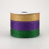 2.5" Shimmer Glitter Stripe Ribbon: Gold, Purple, Emerald (10 Yards)