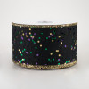 2.5" Sprinkled Hex Glitter Ribbon: Mardi Gras on Black (10 Yards)