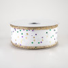 1.5" Sprinkled Hex Glitter Ribbon: Mardi Gras on White (10 Yards)