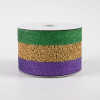 2.5" Glitter Net Solid Edge Ribbon: Mardi Gras (10 Yards)