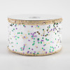 2.5" Sprinkled Hex Glitter Ribbon: Mardi Gras on White (10 Yards)