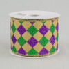 2.5" Harlequin Glitter Diamond Ribbon: Purple, Green & Gold (10 Yards)