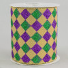 4" Harlequin Glitter Diamond Ribbon: Purple, Green & Gold (10 Yards)