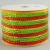 4" Poly Mesh Ribbon: Deluxe Wide Foil Red/Lime/Gold Stripe