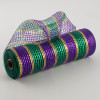 10" Poly Deco Mesh: Metallic Purple, Green & Gold Stripes (10 Yards)