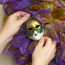 4" White Mardi Gras Mask Ornament: Feather Burst