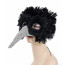 Feather and Rhinestone Long Nose Mask: Black & Silver