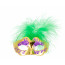 Mini Gold Half Face Mask With Green Feathers (Set of 12)