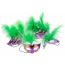 Mini Purple Half Face Mask With Green Feathers (Set of 12)