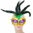 Gold Glitter Fancy Mask With Green Feathers