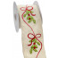 4" Embroidered Sack Cloth Ribbon: Holly Bows (10 Yards)