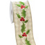 4" Embroidered Sack Cloth Plaid Ribbon: Holly Leaves (10 Yards)