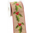 4" Embroidered Holly Faux Burlap Ribbon (10 Yards)