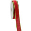 1.5" Faux Burlap Ribbon: Red with Lime Edge (25 Yards)