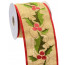4" Embroidered Holly Burlap Ribbon (5 Yards)