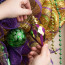 4.5" Diamond Pattern Ornament: Purple, Green, Gold (3)