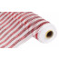 21" Poly Deco Mesh: Deluxe Wide Foil White/Red Stripe