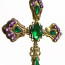 6" Gold Cross Ornament With Green & Purple Jewels