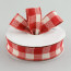 1.5" Faux Burlap Ribbon: Red & Cream Gingham Check (25 Yards)