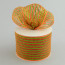 4" Poly Deco Mesh Ribbon: Deluxe Wide Foil Orange/Lime Stripe